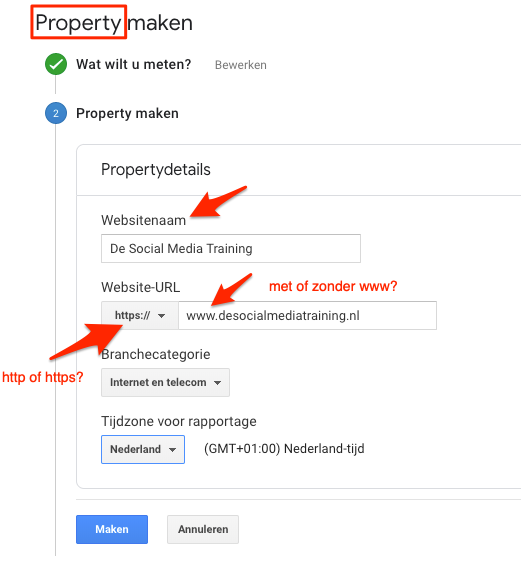 Google Analytics property instellen