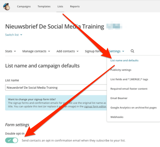 MailChimp double opt-in instellen