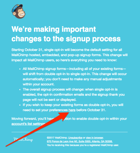 MailChimp opt-in wijziging