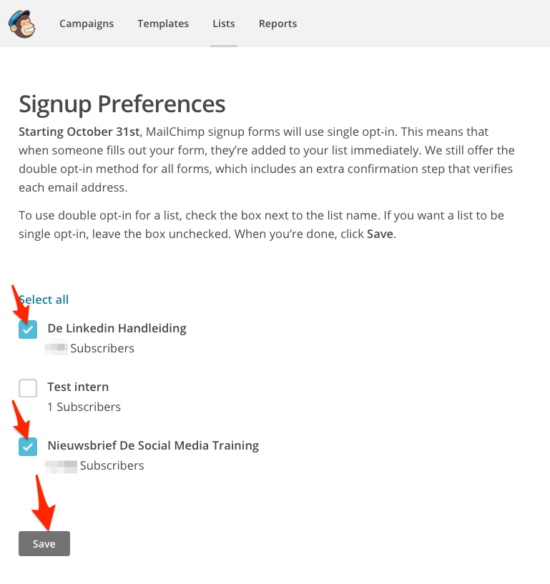 MailChimp opt-in instellingen wijzigen