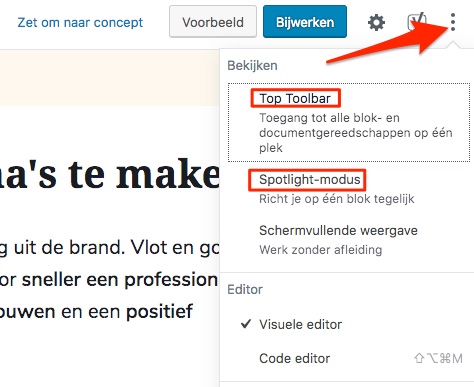 wordpress gutenberg editor instellingen
