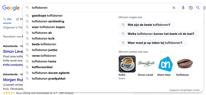 Schermafbeelding van Google autocomplete