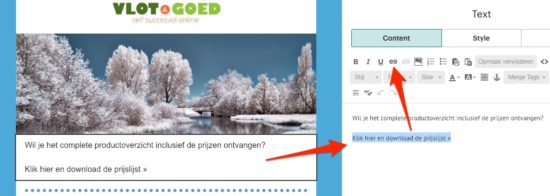 mailchimp bijlage toevoegen als link in tekst